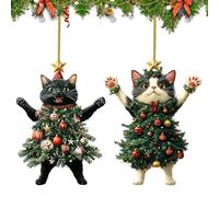 Ornements D'arbre De Chat De Noël - 2 Pièces Chacs Acrylique | Décorations Suspendues Avec Accent Pour Le Signe De Porte | Ornement De Vacances Ensemble Pour Le Sac À Dos De Fenêtre D'arbre |