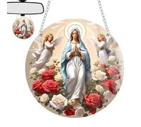 Ornements d'arbre de la Vierge Marie, Ornement de la Sainte Trinité - Ornements de Noël catholiques en acrylique 2D - Pendentif rond de la Vierge Marie, Décoration chrétienne, Ornements ca