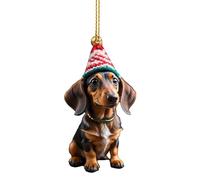 Ornements d'arbre De Noël À Suspendre pour Chien - Pendentif Teckel De Noël | Chien Teckel avec Ornements De Chapeau | Accessoires Suspendus De Voiture Mignons | Décor Cadeau pour Amoureux des Chiens