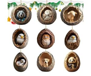 Ornements d'arbre de Noël Animaux,Ornements en Acrylique 2D Saisonniers à Thème Animal pour Sapin de Noël - 9 Pièces Pendentif Charme pour Fêtes Porte-clés Rétroviseur de Voiture Décor Mur