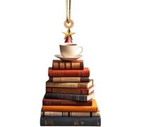 Ornements d'arbre de Noël en forme de livre | Pendentif en acrylique 2D - Décorations de livres empilées pour sapin de Noël et voiture | Décoration décorative pour bibliothèque ou étagère