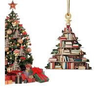 Ornements d'arbre de Noël en forme de livre | Pendentif en acrylique 2D - Décorations de livres empilées pour sapin de Noël et voiture | Décoration décorative pour bibliothèque ou étagère
