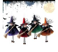 Ornements d'Arbre d'Halloween 4 Pièces Portant Balai Décoration Maison