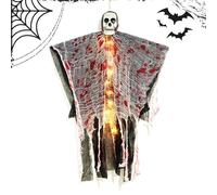 Ornements d'arbre d'Halloween - Pendentif squelette effrayant avec lumière pour porches - Décoration d'Halloween effrayante pour jardins, cours, salle d'évasion intérieure, porches, festival