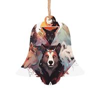 Ornements d'arbre en bois en forme de clochette en forme de loup et de renne, pendentifs décoratifs à suspendre, design vintage pour les vacances