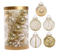 Ornements de Balle de Noël 25pcs 2, 4 Pouces Boules d'arbre Noël étanches avec Un Motif délicat et Scintillant Suspendu Baubles en Blanc et Or