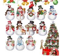 Ornements De Bonhomme De Neige pour Petit Arbre,12 Pièces Décorations Hivernales Suspendables - Décorations de Noël Mignonnes en Bois pour Arbre Mur Fenêtre Fête d'hiver