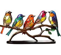 Ornements de bureau en verre teinté oiseaux sur branche, ornements en alliage de couleurs d'oiseaux de style multicolore à double face, décor d'ornements de sculpture d'oiseau en métal, décorations en