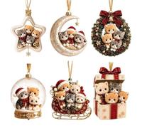 Ornements de chat d'arbre de Noël, chats en acrylique 2D, ensembles de décorations de Noël