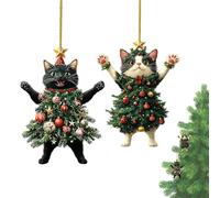 Ornements De Chat pour Sapin De Noël,Enseigne De Fête en Forme De Chat Mignon | 2 Pièces Décorations De Noël en Acrylique 2D - pour Cheminée Porche Jardin Patio Intérieur Extérieur Décoration