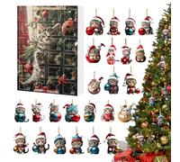 Ornements de chat pour sapin de Noël | Ornements de vacances en acrylique 2D, breloque chaton, calendrier compte à rebours de 24 jours pour sapin de Noël, fenêtre, mur, porte, rétroviseur de voiture