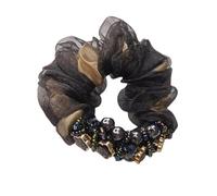 Ornements de cheveux perlés Fleur Cheveux rétro Attaché Queue de cheval Corde Attaché Cheveux Peau Bandeau Boule Corde de cheveux(Black)
