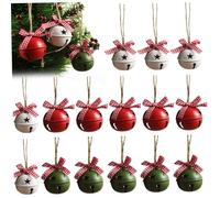 Ornements de Cloche de Noël 15pcs 2 Pouces Sculpture étoiles Cloches Noël avec Corde Suspendue et Ribbon Fer Cloche pour Arbre, Couronne, Guirlande, Blanc + Rouge + Vert, décoration