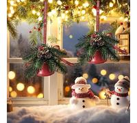 Ornements De Cloches De Noël,Décoration Festive avec Nœud et Aiguilles de Pin | Grandes Cloches de Noël,pour Maison Bureau Cheminée Manteau Porche Fête Rassemblement Hiver Pièce