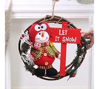 Ornements de Couronne de Noël Pendentif fenêtre Porte linteau Ornements scène Nordique Mise en Page Porte Suspendue Anneau en rotin-Bonhomme de Neige de Noël avec Un Anneau de Couronne de Carte