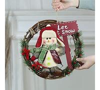 Ornements de Couronne de Noël Pendentifs Ornements de linteau de Porte de fenêtre Disposition de scène Nordique Porte Suspendue Anneau en rotin-Bonhomme de Neige avec Un Anneau de Couronne de Signe