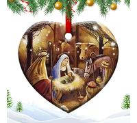 Ornements de crèche de Noël, Ornements de Jésus pour Arbre de Noël,Ornements de Noël catholiques en Acrylique 2D de la Sainte Famille en Forme de cœur | Ornements de Noël chrétiens à Collectionner