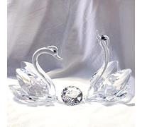 Ornements de cygnes en cristal double Cadeaux de mariage pour 25 ans d'amour et couples Figurines de cygnes en verre à collectionner avec diamant taillé en argent