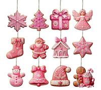 Ornements de Figurines en Pain d'épice - 12 pièces, Ensemble de Pendentif de Noël Fait à la Main | Décorations d'arbres en Pain d'épice fixées pour Les Arbres de Noël, événements et vitrines