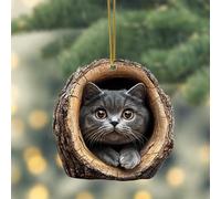 Ornements De Gland d'animaux De La Forêt,Décorations Suspendues D’Animaux De La Forêt,Noël Confortables en Acrylique 2D à Suspendre,Cadeaux Rustiques à Thème De Noël (Chat Bleu)