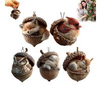 Ornements de glands d'animaux de la forêt, ornements de Noël en acrylique 2D forêt douillette, décoration d'animaux en pomme de pin, figurine de créature de la forêt, ornement suspendu décor de fête à