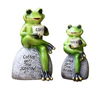 Ornements de jardin extérieur, 2pcs étanche de résine étanche Frog de jardin décor pour jardin et jardin, sculpture de décoration extérieure intérieure, cadeaux d'anniversaire de Noël pour femme