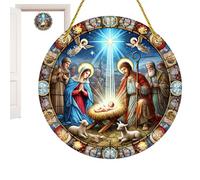 Ornements de la Nativité,Décorations de la Nativité de Noël | Décor de fenêtre acrylique rond plat - Décoration de scène de la nativité, ornement de porte d'entrée, décorations chrétiennes pour la mai