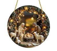 Ornements de la Nativité,Décorations de la Nativité de Noël,Panneau de porte rond en acrylique 2D Jésus | Décor d'arbre de noël religieux, décoration de scène de la nativité, ornement de porte d'entré