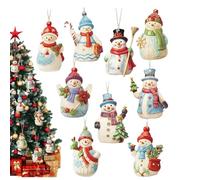 Ornements De Neige De Noël - Ensemble D'artisanat De Vacances En Bois, Collection De Figurines De 9 Pièces, Design Rustique Peint À La Main, Accents Hangables | Pendentif Décoratif Pour La Ma