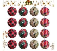 Ornements de Noël - 16 Boules de Noël, Ornements de chrîstmas frisés | Boules gênables en Tissu à Carreaux | Pendents saisonniers pour la Chambre à Coucher du Magasin de Vente au détail Affiche de la