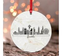 Ornements de Noël 2024 Amérique Seattle en acrylique à suspendre en forme de carte d'État avec pendentif « Our First Christmas in City/State Keepsake »