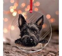Ornements de Noël 2024 Peeking Terrier écossais en acrylique Décoration de Noël drôle de chien de dessin animé Pendentif coloré Chien Animal Art Souvenir de collection Cadeau de collection Décoration