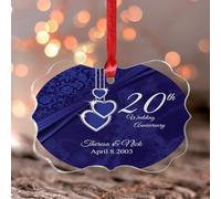 Ornements de Noël 2025 20e anniversaire de mariage en acrylique ornement de Noël couple mari et femme mariés pendentif bleu bijoux style romantique souvenir de collection cadeau décoration d'arbre de