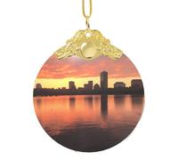 Ornements de Noël 2025 à suspendre en verre pour sapin de Noël - Ornements souvenirs amusants - Ornements souvenirs amusants de Boston Charles River Horizon de la ville du coucher de soleil