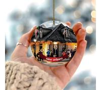 Ornements de Noël 2025 avec pendentif paysage urbain de la Nouvelle-Orléans en porcelaine avec carte des États-Unis et drapeau américain - Cadeau de collection pour décoration de vacances - Cercle en