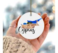 Ornements de Noël 2025 Chypre Ornement souvenir Paysage urbain Illustration Illustration d'art Arbre de Noël Décoration moderne Œuvre d'art Paysage urbain Cadeau de collection pour décoration de