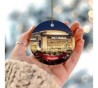 Ornements de Noël 2025 Houston City Landscape Pendentif en porcelaine souvenir de l'histoire américaine Cadeau de collection pour décoration de vacances Cercle en céramique 7,6 cm Blanc