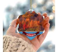 Ornements de Noël 2025 - Pendentif en porcelaine - Motif paysage urbain d'Indianapolis - Souvenir de l'histoire américaine - Cadeau de collection pour décoration de sapin de Noël - Cercle en céramique