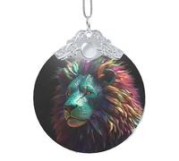 Ornements de Noël 2025 - Pendentif rond en verre à suspendre - Art abstrait 3D - Lion - Décorations de sapin de Noël pour fête, mariage, cheminée extérieure
