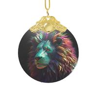 Ornements de Noël 2025 - Pendentif rond en verre à suspendre - Art abstrait 3D - Lion - Décorations de sapin de Noël pour fête, mariage, cheminée extérieure