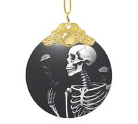 Ornements de Noël 2025 - Pendentif rond en verre à suspendre - Esthétique - Squelette - Décorations de sapin de Noël pour fête, mariage, cheminée en plein air