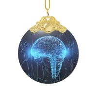 Ornements de Noël 2025 - Pendentif rond en verre à suspendre - Intelligence artificielle - Cerveau - Décorations de sapin de Noël pour fête, mariage, cheminée en plein air