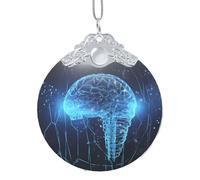 Ornements de Noël 2025 - Pendentif rond en verre à suspendre - Intelligence artificielle - Cerveau - Décorations de sapin de Noël pour fête, mariage, cheminée en plein air