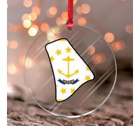 Ornements de Noël 2025 Rhode Island en acrylique souvenir souvenir patriotique de l'histoire américaine U souvenir de collection pour arbre de Noël avec étiquette de nom Transparent