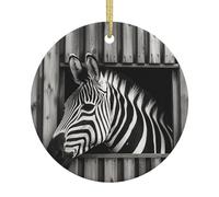 Ornements de Noël 2025 ronds en céramique à suspendre - Souvenir personnalisé - Zèbre sort la tête - Décorations de Noël pour sapin de Noël, décorations de vacances, cadeaux d'anniversaire de Noël
