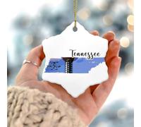 Ornements de Noël 2025 Tennessee - Pendentif en porcelaine - Souvenir longue distance des États-Unis - Cadeau de collection pour décoration de vacances - Cercle en céramique - 7,6 cm - Blanc