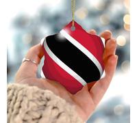 Ornements de Noël 2025 Trinité-et-Tobago à suspendre en céramique avec drapeau du monde entier pour voyage, décoration de Noël, festival international, cadeau de collection pour décoration de vacances