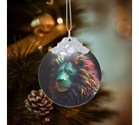 Ornements de Noël 3D Art abstrait Lion rond en verre à suspendre Décorations d'arbre de Noël pour fête, mariage, cheminée en plein air