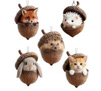 Ornements De Noël - 5 Pièces De Décorations Plates en Acrylique 2D,Ornements De Noël en Forme d'animaux | pour Et Amis Intérieur Extérieur Fenêtre Salon Maison De Vacances
