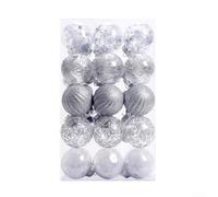 Ornements de Noël 6cm Brillants Mats Pailletés Creux | Plastique pour durable, incassable, sûr pour enfants et animaux, diamètre 6cm, pour idéal maison(Silver)